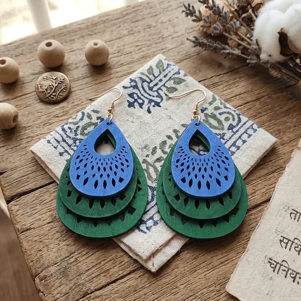 Women's Bohemian Multi-Layer Hollow Water Drop Earrings